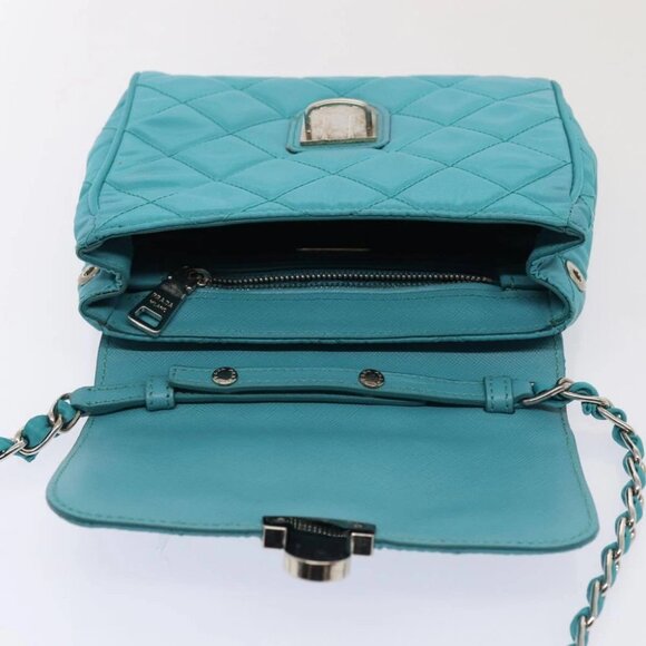 PRADA Chain Shoulder Bag Nylon Turquoise Blue Silver Auth 86958V - Picture 9 of 14